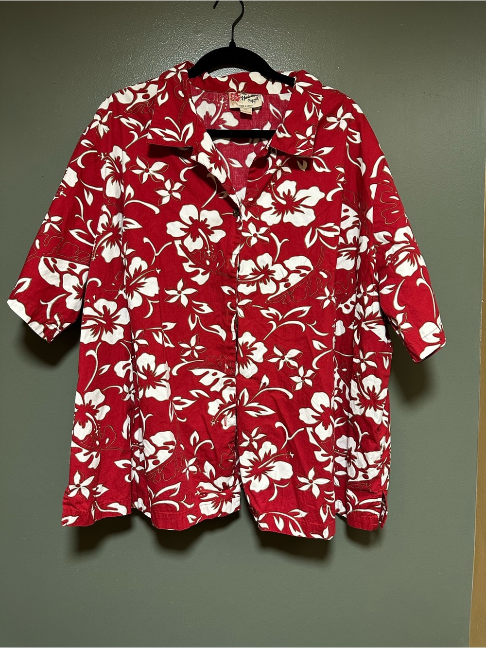 Men’s 4X Red Hawaiian Floral Button-Up Shirt The Hawaiian Original Cotton
